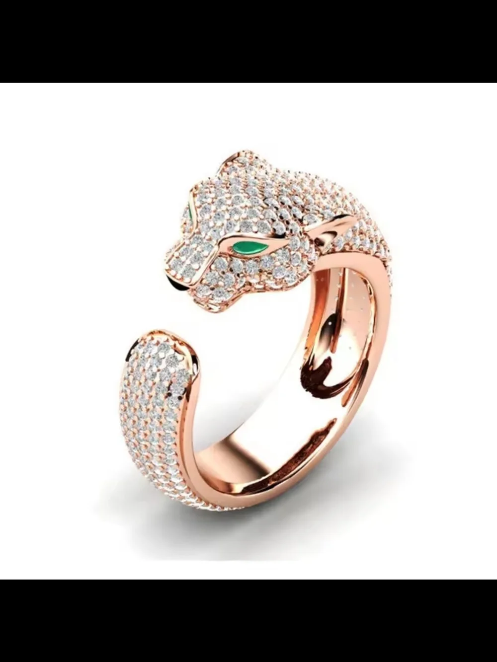 Vintage Rose Gold Panther Cuff Ring with Green Eyes - Women Jewelry - Picture 4 of 7